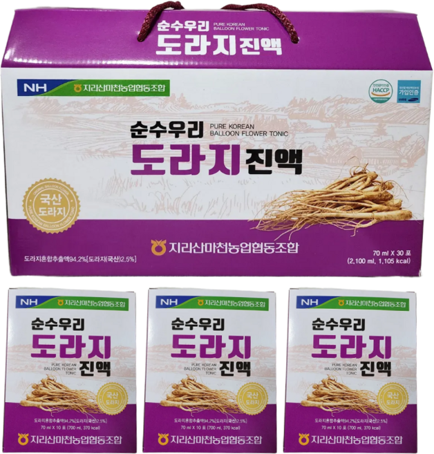 [도라지원]농협 국산도라지 100% 도라지진액 HACCP 인증(30포 60포 90포), 70ml
