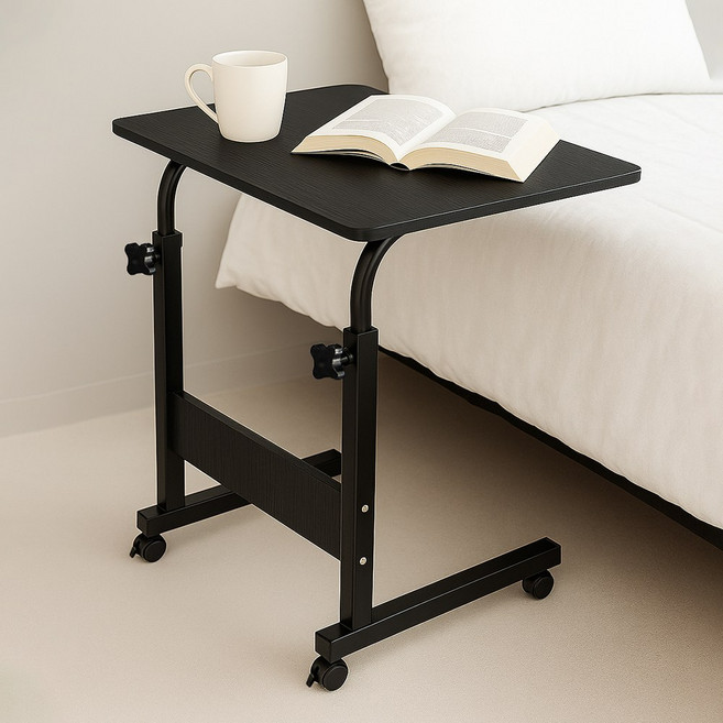 벨라까사 이동식 높이조절 사이드 테이블 트롤리 선반, 세련된 블랙