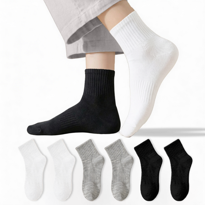 Le Gou 여자 순면 양말 중목 데일리 무압박 방취 사계절 양말 6켤레