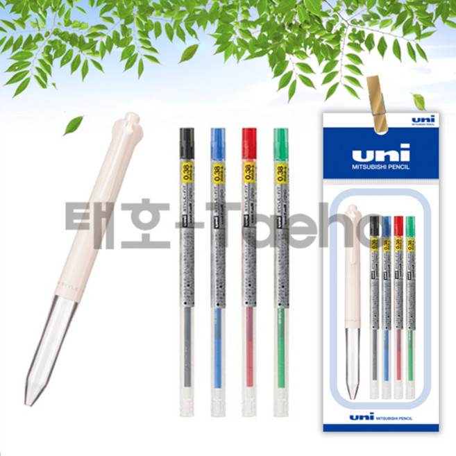 유니 스타일핏트 4색 홀더 + 0.38mm 리필 세트, 1세트, 4색홀더 아이보리+0.38 리필 블랙+블루+레드+그린