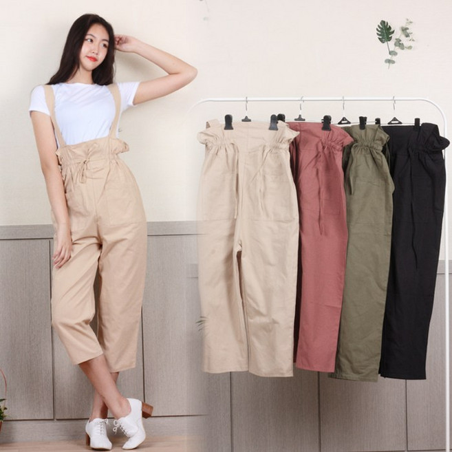 와이드 밴딩 하이웨스트 멜빵바지