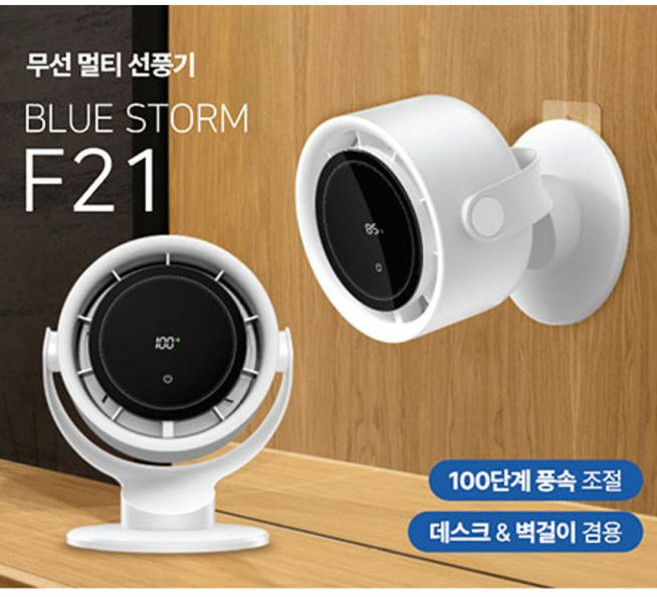 델메이트 엑스트라 블루스톰 F21 100단계 BLDC 초강력 무선멀티 선풍기 데스크 & 벽걸이 겸용, 스노우 화이트