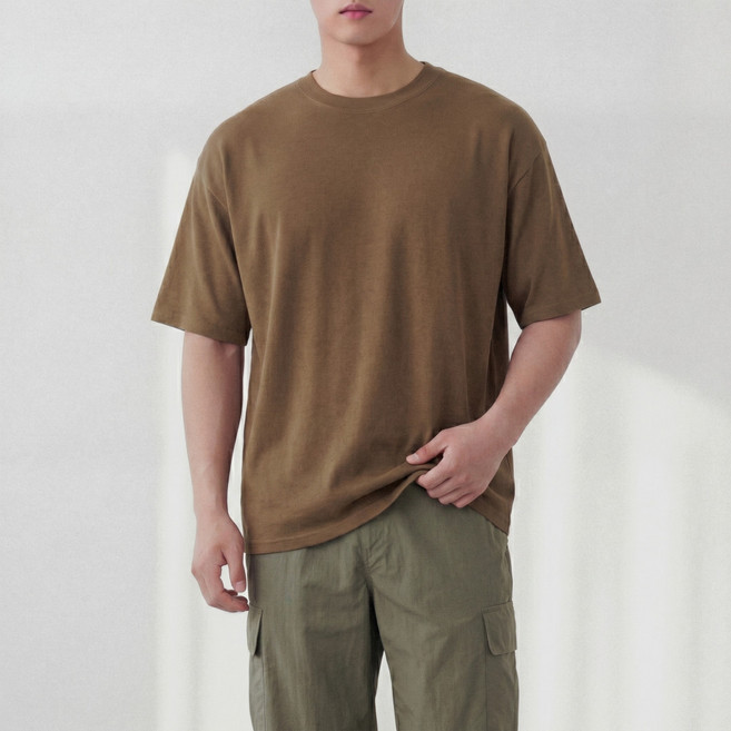 더베이직샵 남자 오버핏 라운드넥 무지 쿨링 스판 반팔 니트 10컬러