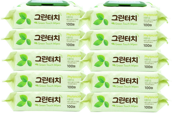 그린터치 피톤치드함유 물티슈 캡형 100매, 10개