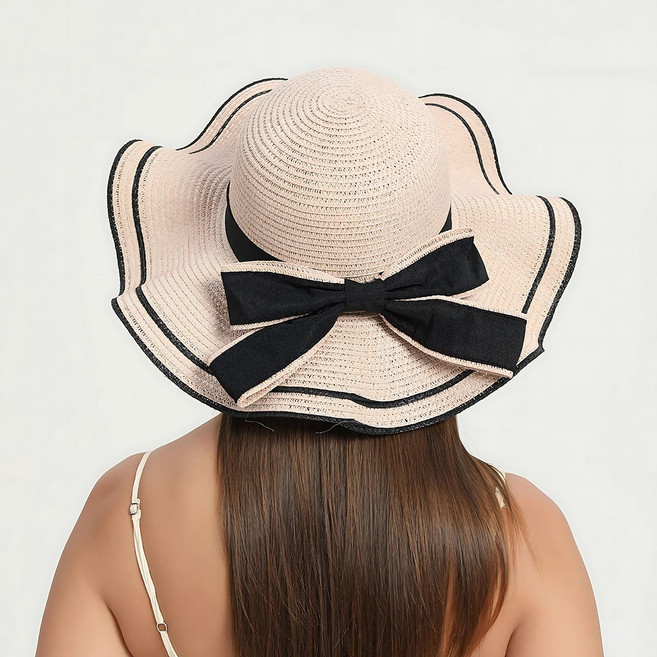 리본 포인트 왕챙 여름 모자 나들이
