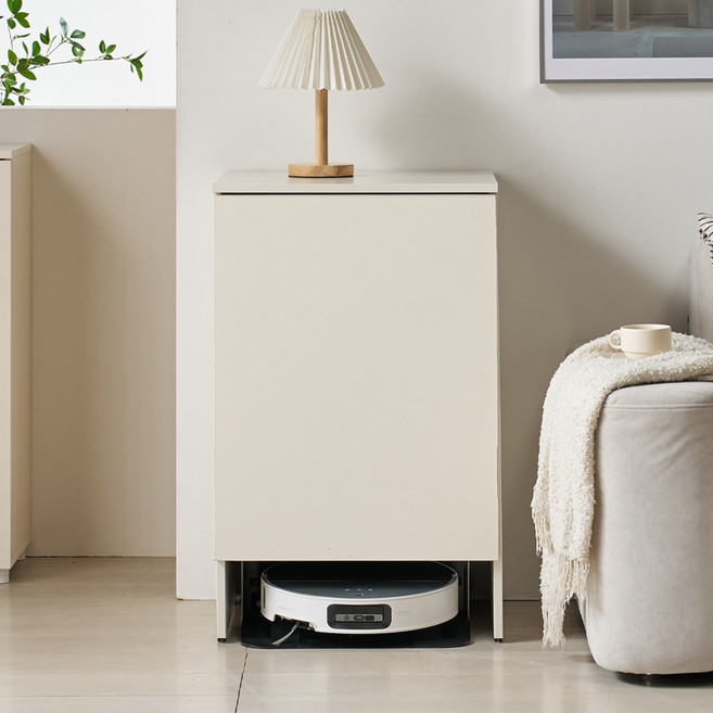 청소기장 로보락 로봇청소기 수납장 청소용품 정리함, 크림화이트