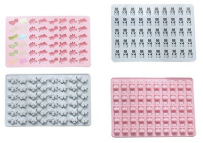 차칸쿡 실리콘몰드 미니공룡 48구 2종 + 미니곰 50구 2종 세트, 01 BLUE PINK, 1세트