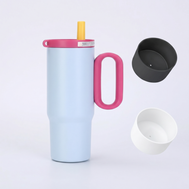 LFORE 대용량 스텐 텀블러 실리콘 부츠+키링 이중진공 텀블러, 1개, 650ml, 블루