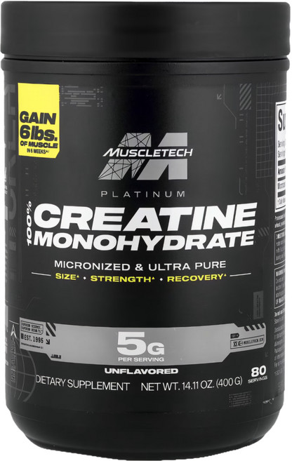 머슬테크 플래티넘 100프로 크레아틴 일수화물 무맛 단백질 프로틴 400g, 1개