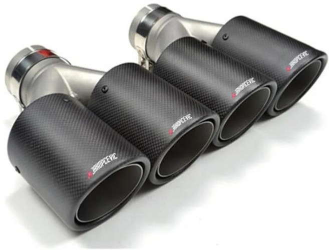 1PCS 자동차 탄소 섬유 매트 머플러 팁 Y 모양 이중 출구 배기 파이프 노즐 장식 유니버설 스테인레스 실버, 03 63MM IN 76MM OUT