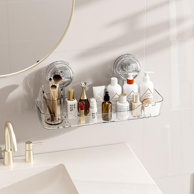 욕실 흡착식 무타공 이중 흡착컵 정리선반 수납선반, 투명, 1개