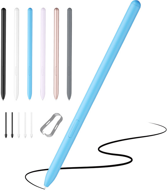 JAMJAKE 갤럭시탭 스마트폰 노트 S펜 와콤 호환 EMR 무충전 태블릿 터치펜 Galaxy Tab S6~S9 시리즈 호환, 1개, 스카이 블루