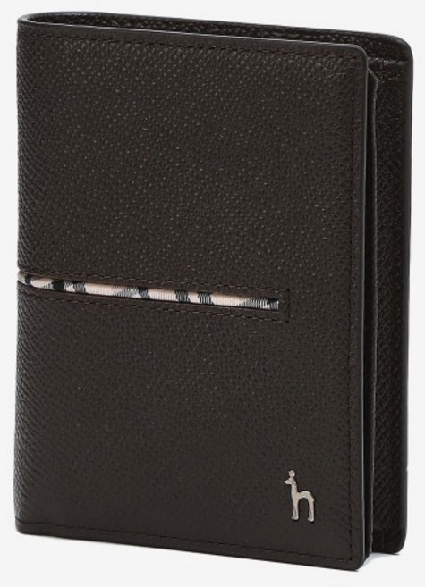 헤지스 브라운 라인패턴 소가죽 남성 중지갑