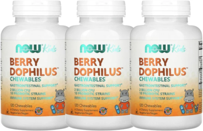 1+2 나우푸드 베리 도필러스 키즈 유산균 20억 츄어블 120정 x3통, 3개 - 쿠팡