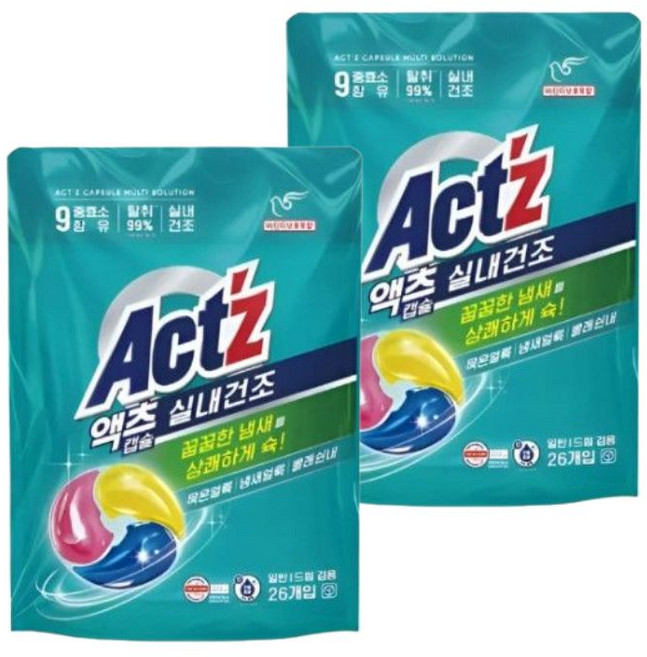 피죤 액츠 실내건조 캡슐세제, 26개입, 2개