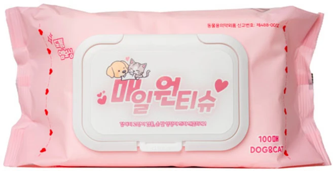 매일 원 물티슈 애견티슈 강아지 고양이 겸용 저자극 무향 엠보싱 발티슈 반려동물 티슈, 10개, 100개입 - 쿠팡