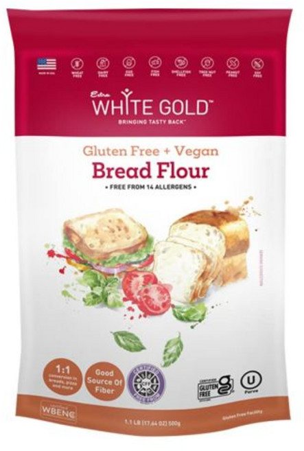 옥수수빵 머핀 믹스 콘브레드 엑스트라 화이트 골드 글루텐 프리 브레드 밀가루 블렌드 코셔 빵 비건 레시피 이스트 페이스트리 피자 포카치아 밀 대두 견류 유제품 1.1 파운드, 17.6 Ounce (Pack of 1), 500g, 1개