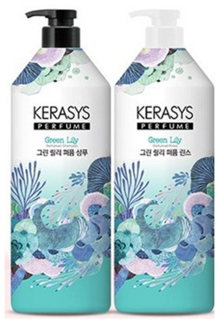 [애경] 케라시스 퍼퓸 그린 릴리 샴푸/린스 1000ml x 2개, 상품명:샴푸1개+린스1개, 1L