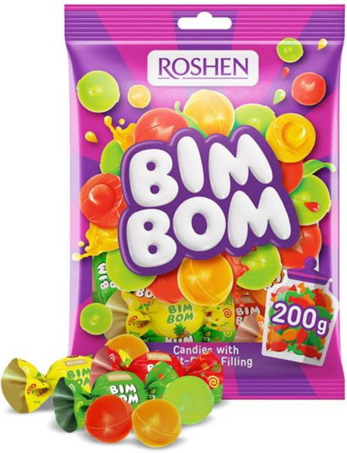 과일 후루츠 Roshen 로센 빔봄 하드 캔디 다양한 과일과 베리 필링 개별 포장 대용량 배 파인애플 딸기 투티프루티, 7.05 온스 (1개 묶음), 200g, 1