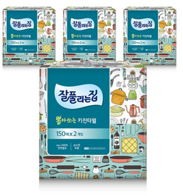 잘풀리는집 키친티슈 150매 x 2입 4팩, 8개