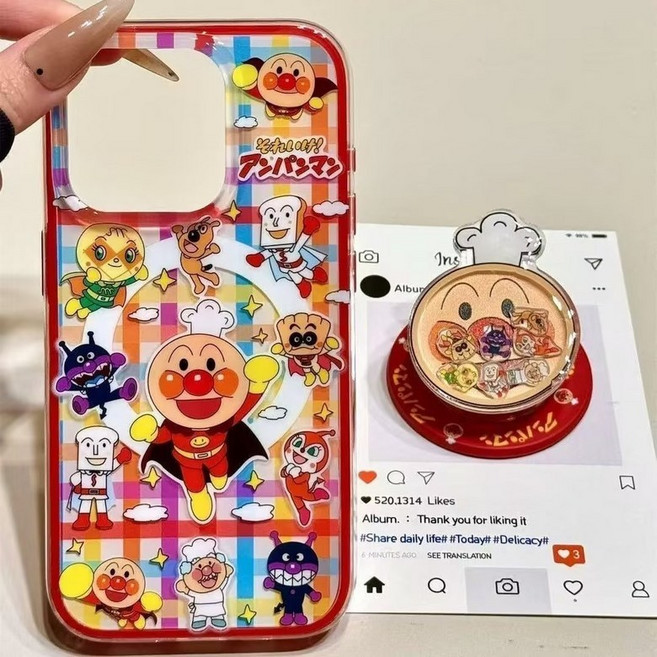 다이슝 캐릭터 셰프 호빵맨 아이폰 17/16 케이스 호환 접착식 그립 갤럭시 케이스