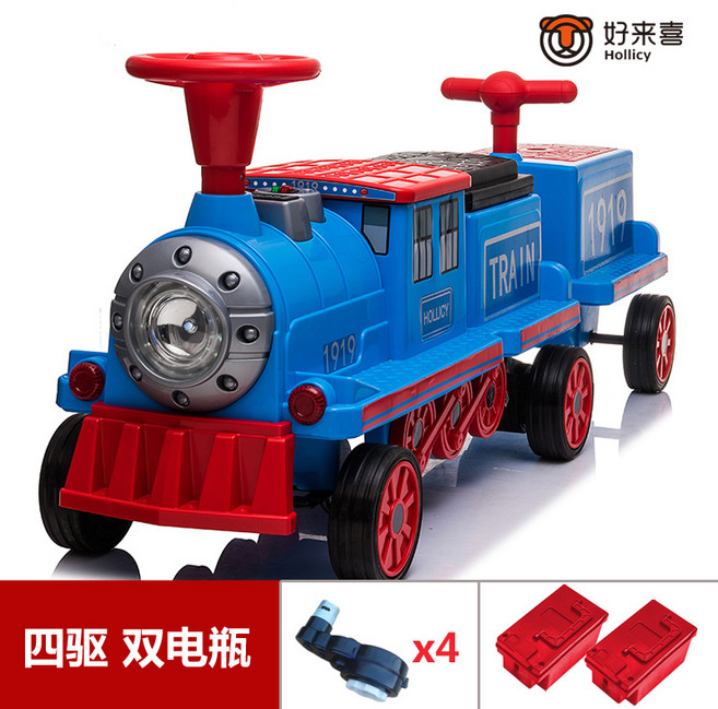 전동 기차 트레인 행사 선물 리모콘 전자동 기차놀이, 평생 보증 운송 보험, 블루 리모콘 + 4륜 구동 + 이중 배터리가, 1개