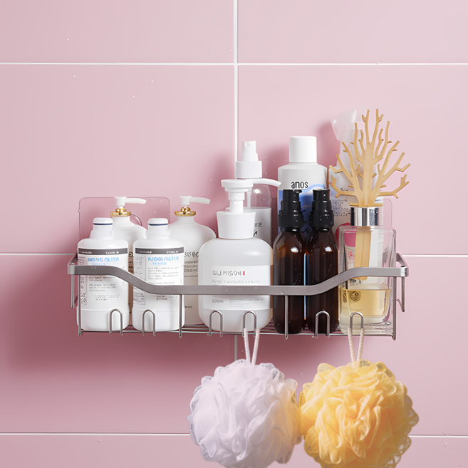 루벤하임 무타공 스테인레스 욕실 수납 선반, 1개, 프리미엄 실버