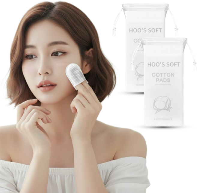 후스소프트 골무형 순면 엠보싱 각질제거 피부 결 정리 닦토 클렌징 손가락 양면 엠보 핑거 화장솜, 2개, 75매입