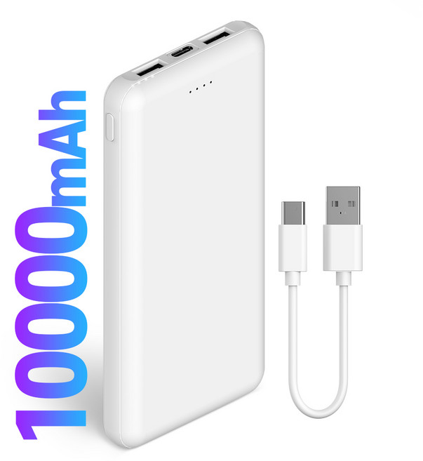 스마티 대용량 슬림 2포트 보조배터리 10000mAh + C타입 케이블, 화이트, 단일