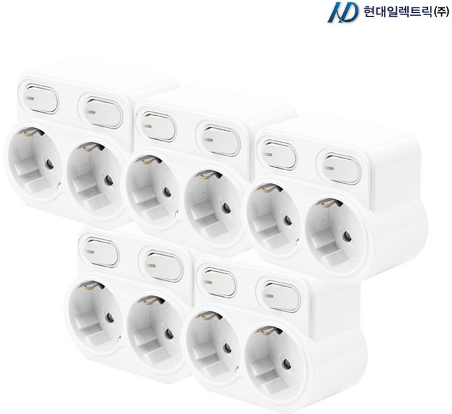 현대일렉트릭 국내 절전형 회전형 멀티탭 멀티코드 1구 2구 3구 방수방진 난연, 5개, 절전형 2구 스위치 멀티탭, 9.2cm