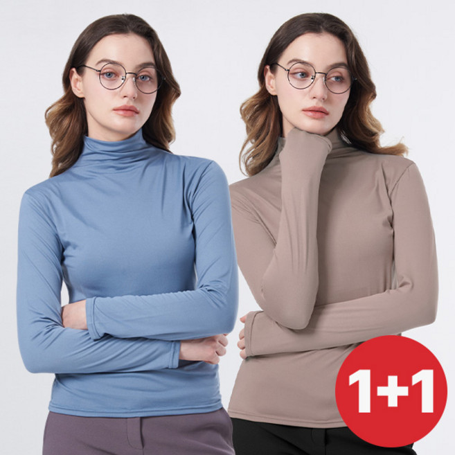 [이지바이] (1+1) 여성 피치기모 반폴라 티셔츠_신축성 좋은 쫀득한 데일리 반폴라티 레이어드 이너 티셔츠 추천