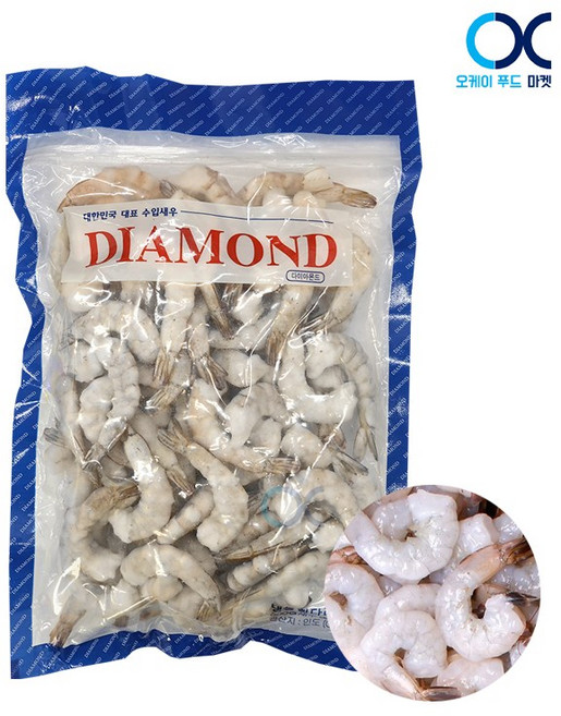 다이아몬드 칵테일새우 탈각새우900g(31/40).중60~80미 생칵테일새우 .감바스.파스타.튀김용.새우, 900g, 1개