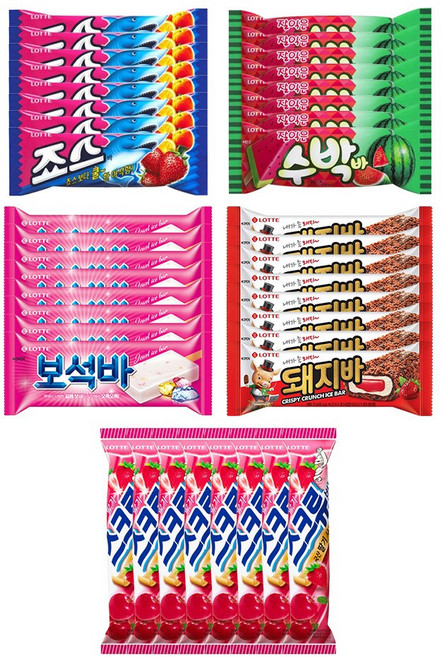 바 아이스크림 5종 상품 세트 구성 (죠스바 / 수박바 / 스크류바 / 보석바 / 돼지바) 20개세트, 2세트