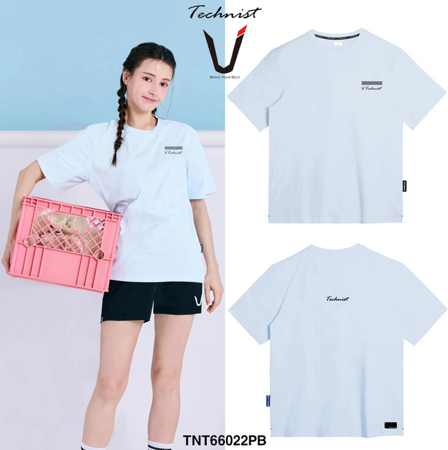 테크니스트 티셔츠 배드민턴 반팔 상의 코튼라이크 오버핏 페일 블루 TNT66022PB 남녀공용