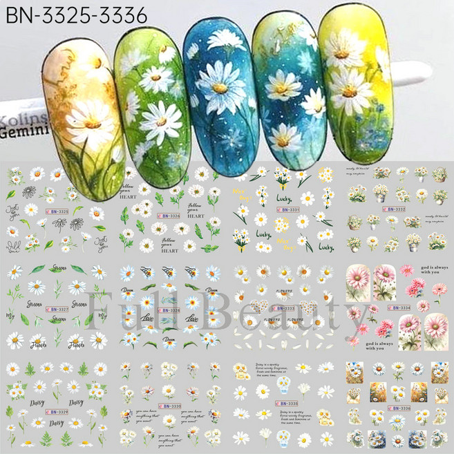 Full Beauty 美甲貼紙 花卉圖案 DIY指甲裝飾, 1個, BN3325-3336