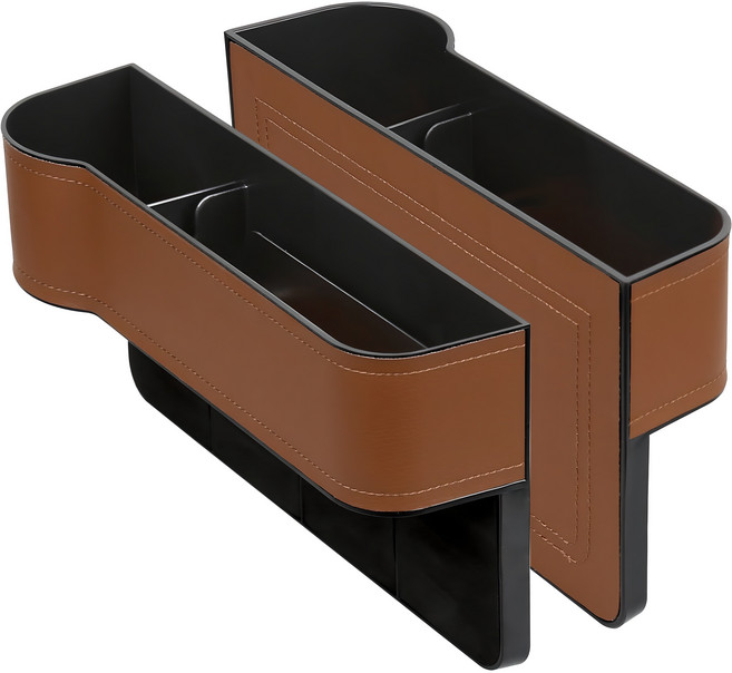 편안생활 사이드포켓 운전석+조수석 세트 차량용 틈새 수납함, 2개, 브라운