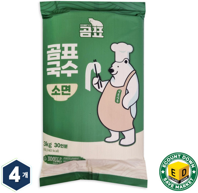 곰표국수 소면 영동식품 국수명가 40년전통, 4개, 3kg