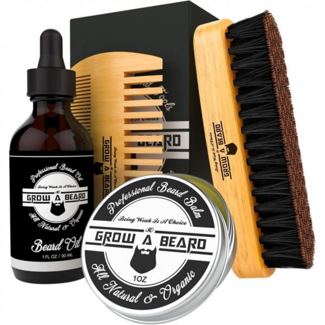 GROW ALPHA BEARD 수염빗 바버샵 콧수염브러시 남성 케어를 위한 수염 브러시 빗 오일 밤 그루밍 키트 성장 스타일링 윤기 및 부드러움을 여행용 페이셜 헤어 세트 아버, Kit, 1, 1
