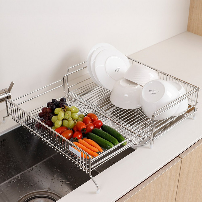 윤쓰공간 공간활용 스텐304 확장형 식기건조대, 실버, 1개, 1단