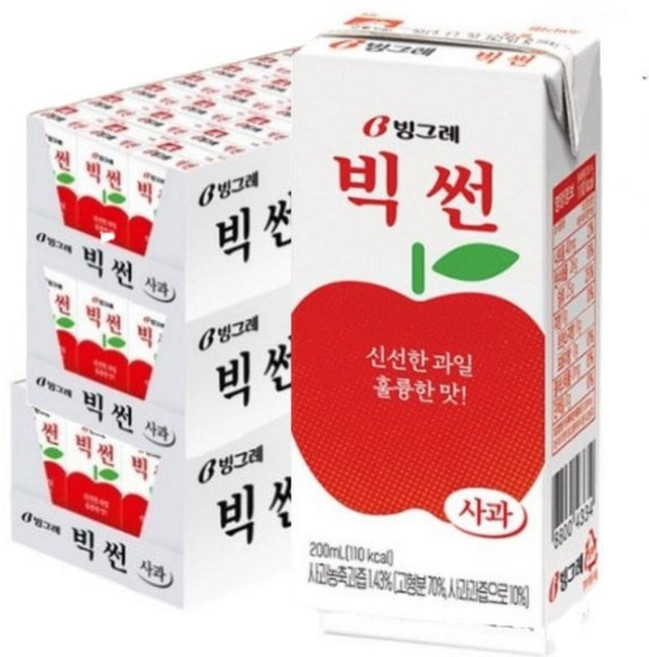 빙그레 빅썬 사과 음료 200ml 72팩 과채주스