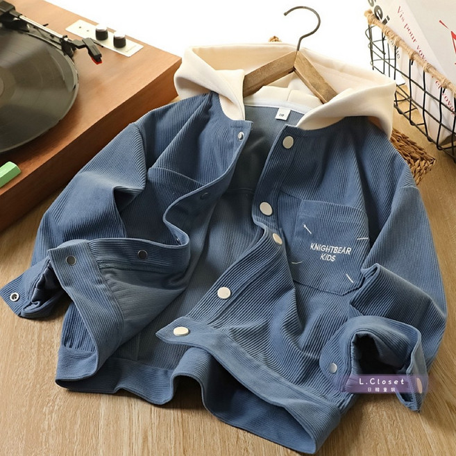 KNIGHTBEAR KIDS 排扣撞色連帽外套