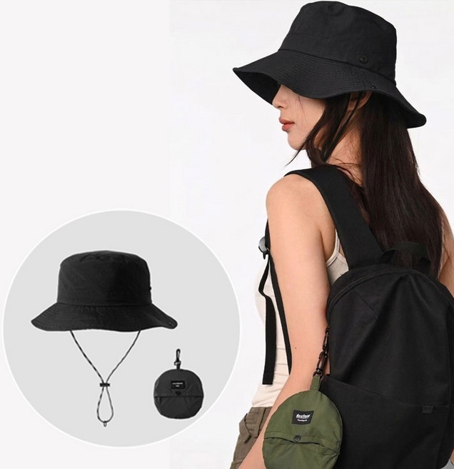 접이식 폴딩 모자 벙거지 방수 버킷햇 등산 캠핑 아웃도어, 블랙