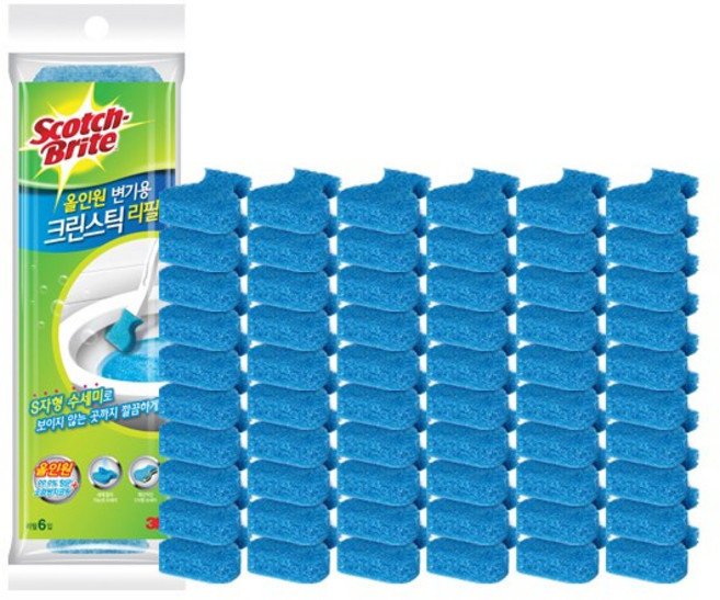 스카치브라이트 크린스틱 변기청소 리필 24p, 혼합 색상, 60개