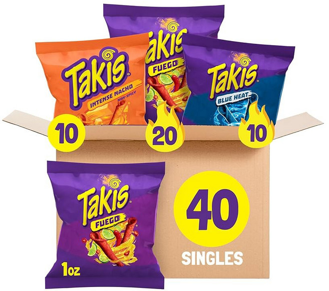 타키스 히어로 버라이어티 40 PK 다양한 맛의 혼합 말린 토르티야 칩 (20) 푸에고 (10) 블루 히트 강렬한 나초 (1온스), 블루히트_1온스(40팩), 1개