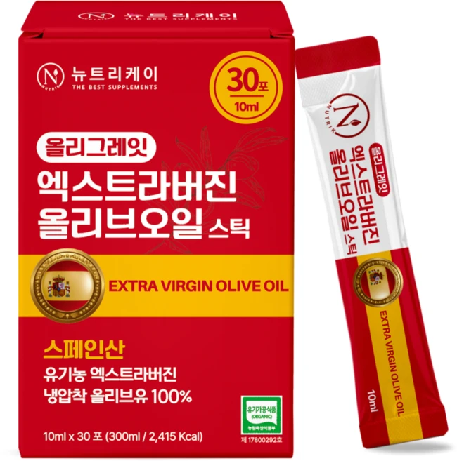뉴트리케이 냉압착 엑스트라버진 올리브오일 스틱 올리그레잇 스페인 엑스트라버전, 30개, 10ml - 쿠팡
