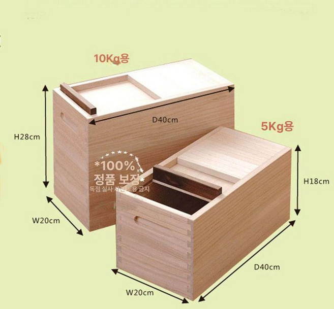 일본 나무쌀통 편백나무 방습 방충 식당 보관통 용기, 10kg 내추럴 우드, 1개