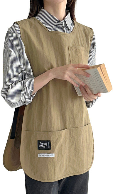 두리앤고 모던 생활방수 조끼형 카페 앞치마, 1개, 베이지롱