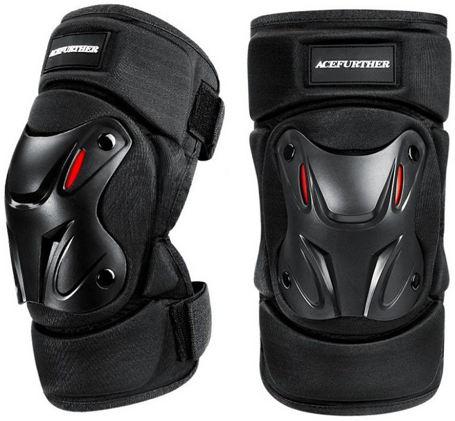 ACEFURTHER 오토바이 무릎보호대 세트, 블랙, 1세트