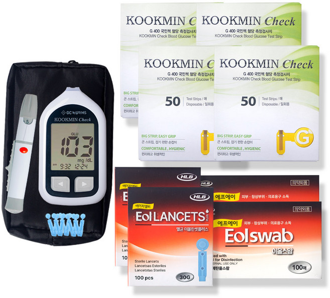 GC녹십자MS 국민첵 혈당계+시험지200매+침200개+솜200매, 1세트, 국민첵혈당계