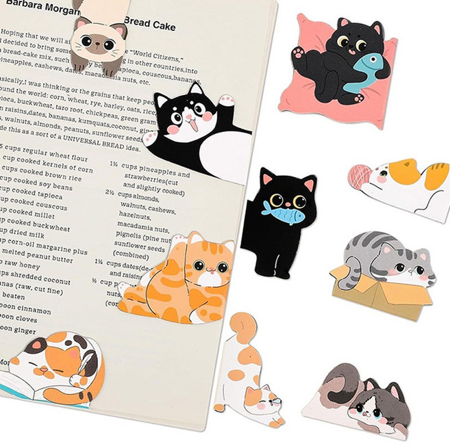 salimm 귀여운 고양이 자석 마그네틱 북마크 책갈피 10종세트, 1세트, 혼합색상